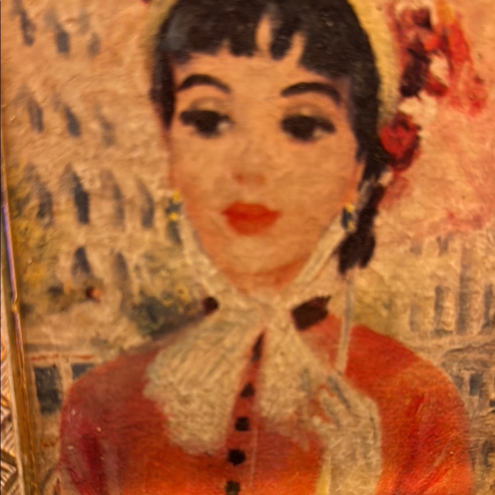 Vintage & Chic Portrait Painting with Red and Cream Details